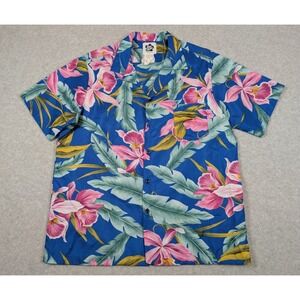 Hilo Hattie Men Shirt XL Polyester Vintage Hawaiian‎ Big Floral Print FLAW